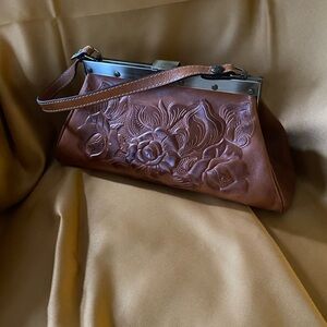 Patricia Nash Brown Floral Embossed Clutch